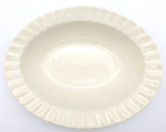 Vintage Edwin M. Knowles China Oval Serving Tray Platter Creme Flute 1940s | Antique Rare Pastel Glased Scalloped Edge Fluted Rim Platter