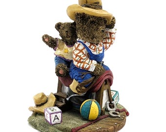 Vintage Hand Painted Cowboy Bear Figurine | Bear Father & Cub Playing Cowboys | Resin Teddy Bear Decor | Nursery or Gift for Bear Collectors