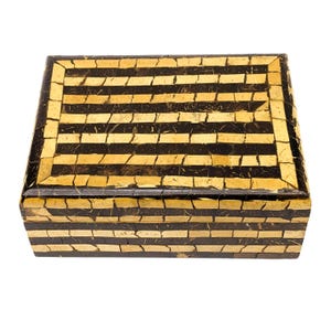 Vintage Coconut Shell Mosaic Box: Handmade Lacquered Trinket Organizer