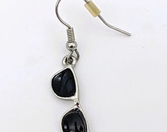 Vintage Ray-Ban Style Sunglass Single Earring - Dangle Single Earring Mini Sunglasses Charm Silver Tone Black Enamel | 1980s Single Earring