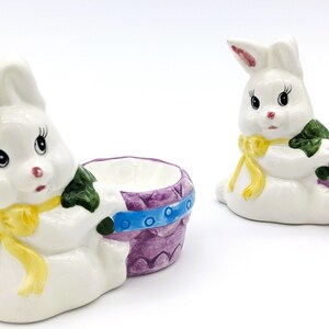 Vintage Porcelain Easter Bunny Egg Holders | Hand-Painted Rabbit Figurine | Fertility Spring Décor | Collectible Set of 2 Classic Decoration