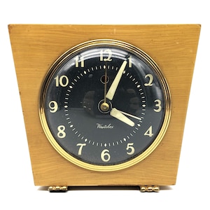 Vintage Alarm Clock 1960 Westclox Sphinx | Mid-Century Modern Electric Clock Wood Trapezoid | MCM Clock Home Decor | Working Quiet Clock
