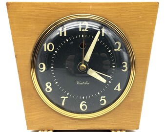 Vintage Alarm Clock 1960 Westclox Sphinx | Mid-Century Modern Electric Clock Wood Trapezoid | MCM Clock Home Decor | Working Quiet Clock