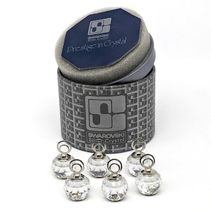 Conjunto Vintage de Porta-Cartões Cristal Swarovski | Suportes de Nome Esferas Helio 6 Unidades | Decoração de Mesa Casamento Caixa Original