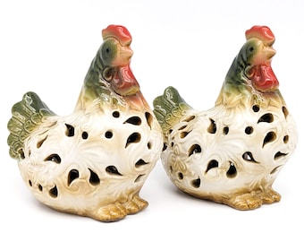 Vintage Ceramic Chickens Set of 2 Potpourri Holders | Pair of Hens Kitchen Ornament | Fun Chicken Figurines Aromatherapy Home Decor