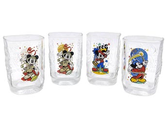 Disney's 2000 Celebration McDonald's Glasses Set of 4  | Walt Disney Collector's Glasses |WDW Millennial Glasses Tumblers Made in France