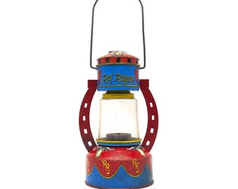 Vintage 1950s Roy Rogers Tin Litho Ranch Lantern Toy | Retro Ohio Art Cowboy Decor | Collectible Western Camp Lamp Missing Bulb & Battery