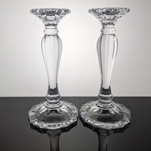 Pair of Shannon Crystal Candle Holders 10 Inch Tall | 24% Lead Crystal Taper and Votive Candlestick Set | Neoclassical Georgian Style Decor