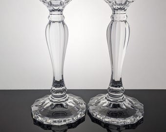 Pair of Shannon Crystal Candle Holders 10 Inch Tall | 24% Lead Crystal Taper and Votive Candlestick Set | Neoclassical Georgian Style Decor