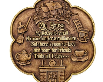 1962 "My House is Small" Wall Plaque Wood Carved-like | Wall Hanging Farmhouse Decoration Plaque | Plaque My House is Small Wall Decor Sign