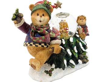 Vintage Christmas Figurine Bear Mini Water Globe by Kirkland | Collectible Costco Brand Bears Squirrel Christmas Tree Water Snow Globe