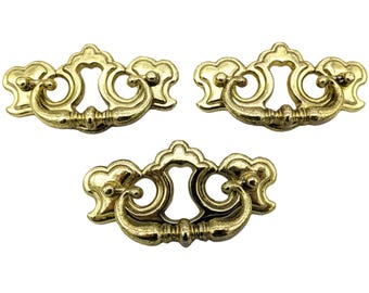 Vintage Chippendale Batwing Handles Golden Shiny for Doors Drawers | Retro Pulls Gold Color Drop Handles | Set of 3 Handles from Taiwan