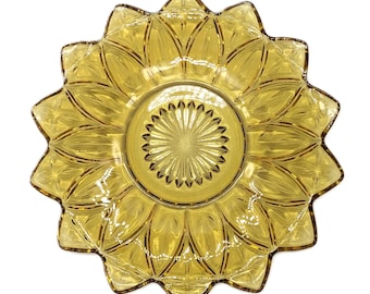 Petal Amber Glass Plate 1950s by Federal Glass Co | Sunflower Starburst Design 9" Serving Dish | Mid-Century Modern Display Plate Decor Dish