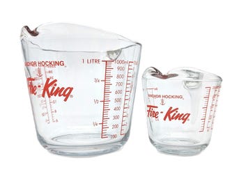 Vintage Fire King Measuring Cups Set | Anchor Hocking Glass, Red Lettering
