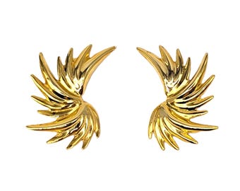 Gold Tone Clip On Earrings | Large 1980s Park Lane Angel Wing Statement Earrings