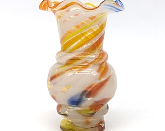 Handblown Art Glass Vase: Mid-Century Murano Style Ruffled Decor