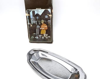Irvinware Chrome Bread Tray: 1970s Floral Serving Platter