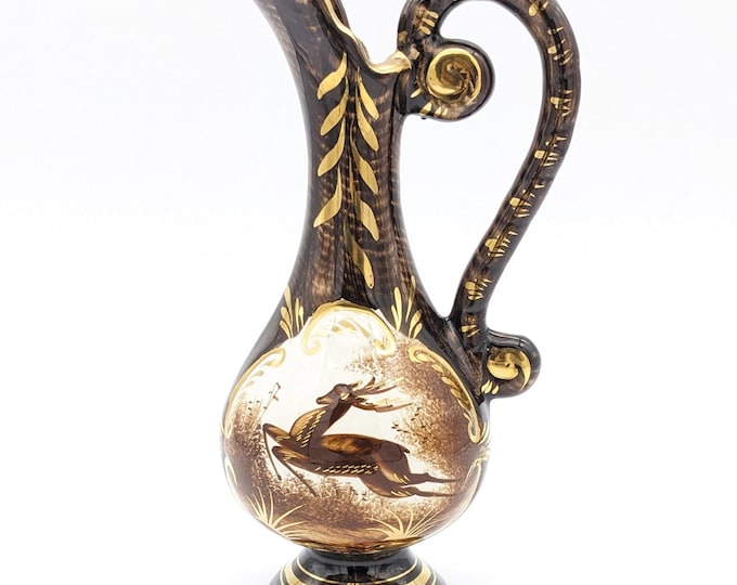 Featured listing image: Deer Vase Belgian Pottery Gold Rim Rare Ceramic Jar Vintage H Bequet Deer Vase Collectible Mid Century Home Decor Gift Art Jug Vase