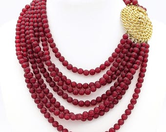 Very Rare Necklace by Mimi di Niscemi for BRANIA Multi Strand Red Lucite Beaded | Vintage Signed Brania Red Chunky Runway Necklace