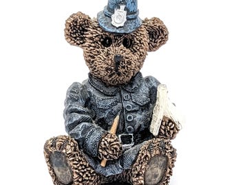 Vintage Teddy Bear Policeman Figurine | 80s Resin Police Uniform Bear Statue | Cute Teddy Bear Constable Miniature Table Top Home Decor