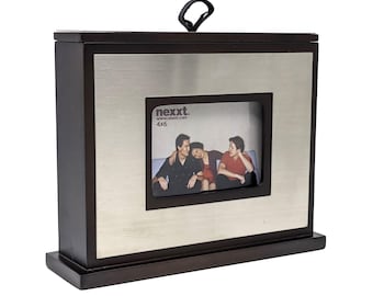 Vintage Nexxt 4x6 Photo Frame Box and Tabletop Photo Album Display | Brown Box with Metal Front Picture Frame | Keepsake Picture Storage