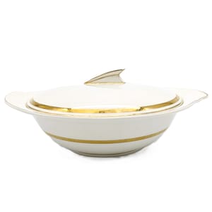 Extremely Rare Crownford Burslem Antique Art Deco Lidded Serving Bowl Dish | 1930s Tureen with Lid China Made in England Gold Rimmed
