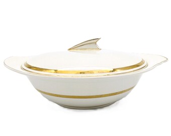 Extremely Rare Crownford Burslem Antique Art Deco Lidded Serving Bowl Dish | 1930s Tureen with Lid China Made in England Gold Rimmed