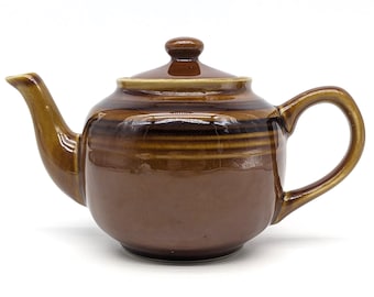 Vintage 2 Cup Brown Betty Style Teapot | Striped Banding Ceramic Teapot | Ceramic Stoneware Classic Brown Teapot