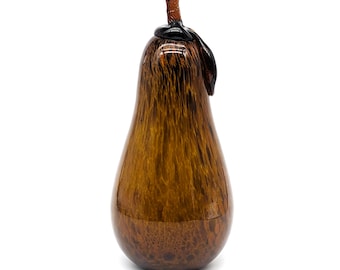 Vintage Italian Art Glass Pear 13in by Maestri Vetrai Azzurra | Hand Blown Brown Amber Tortoise Shell Decor | Mid Century Retro Statement