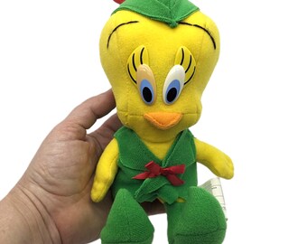 Vintage 1992 Tweety Bird Plush | Looney Tunes Christmas Elf Stuffed Toy | Warner Bros Collectible Figurine | 8" Cartoon Character Gift Toy