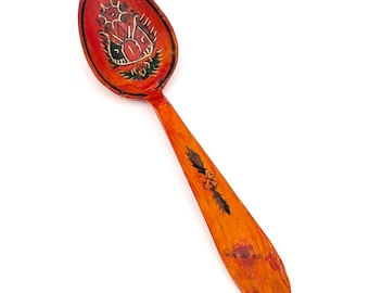 Vintage Hand Painted Turkish Wooden Spoon | Floral Folk Art Castanet