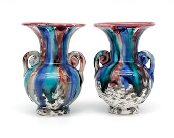 Vintage Italian Drip Glaze Mini Vases - Pair of Multicolor Studio Pottery