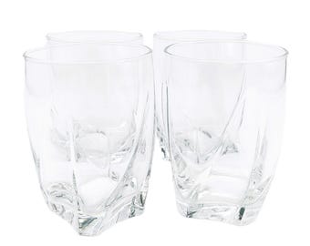 Libbey Nautilus Double Old Fashioned Glasses Set of 4 | Vintage Clear Whiskey & Cocktail Glassware 10oz | Swirl Wave Drinking Glasses Set