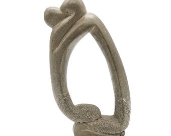 Stone Sculpture of a Kissing Couple Vintage 1960s Hand-Carved Haiti Folk Art | Modernist Abstract Art | 10” Tall Haitian Minimalist Decor