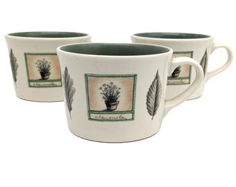 3 Tea Mugs Pfaltzgraff Naturewood Stoneware | 8 Oz Coffee Soup Cups | Spearmint Chamomile Decor | Made in USA Kitchen Collectibles