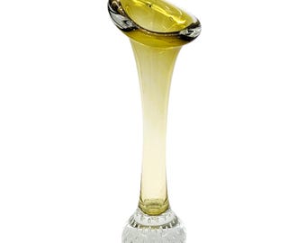 Bud Vase Art Glass Aseda Sweden Amber Bullicante Base Vintage | 70s MCM Single Flower Vase HandBlown Bubbles Base | Bone Vase Soliflore