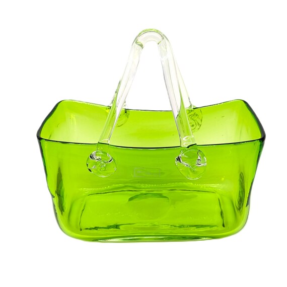 Vintage Hand-Blown Green Glass Purse Vase | Design Society Art Glass Decor