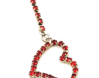 Vintage Single Earring Heart Red Rhinestone | Retro Sparkling Drop Earring | Long Dangle Single Stud Accessory Unique Fashion Statements