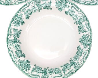 1960s Plates Porcelain Green Floral Rim | 9in/23cm Vintage Set of 3 Wloclawek Poland