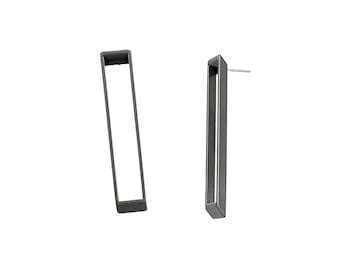 Vintage Rectangular Stud Earrings Gray | Long Geometric Modern Earrings | Edgy Art Fashion Drop Earrings Grey | Modernist Elegant Earrings