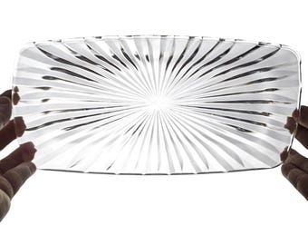 80s Crystal Tray Mikasa Royal Suite Scalloped Rays | Crystal Starburst Butter Plate Dish in Box | Medium Size Crystal Platter Home Decor