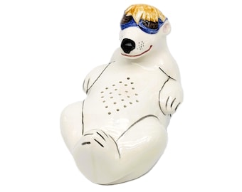 80s Ceramic Polar Bear Fridge Baking Soda Holder | Hand Painted Sunglasses Bear | Kitchen Deodorizer | Unique Nostalgic Art Piece Blond Bear