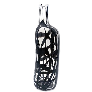 Rare 90s IKEA Vase FIRANDE Celebration by Martin Bergström Hand Made | Vintage Large Accent Hand Blown Ikea Glass Bottle Vase Black & Clear