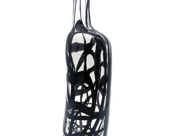Rare 90s IKEA Vase FIRANDE Celebration by Martin Bergström Hand Made | Vintage Large Accent Hand Blown Ikea Glass Bottle Vase Black & Clear