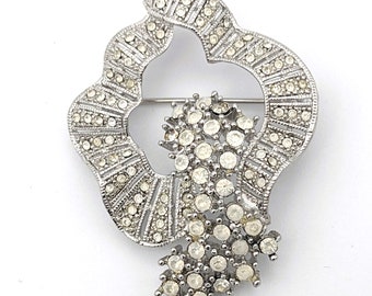 Rhinestones Vintage Brooch White Silver Color | Platinum Brooch with white stones | Beautiful Antique Style Pave Rhinestone Brooch