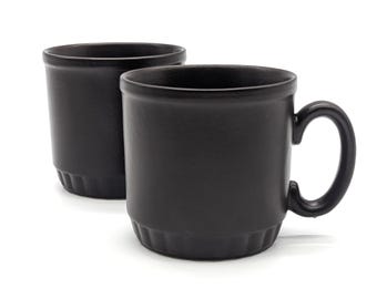 Brown Coffee Mugs Set of 2 | Mid Century Modern English Ironstone Tableware EIT Stackable Pottery Mugs | Elegant Brown Tea Coffee Cups