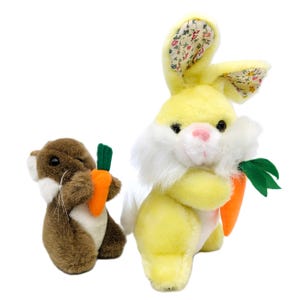 Vintage Bunny Carrots Plush Toys | Goffa USA Yellow Rabbit Plush | Chosun Korea Brown Bunny Plush | Best Easter Gift for Kids and Collectors