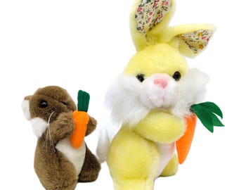 Vintage Bunny Carrots Plush Toys | Goffa USA Yellow Rabbit Plush | Chosun Korea Brown Bunny Plush | Best Easter Gift for Kids and Collectors