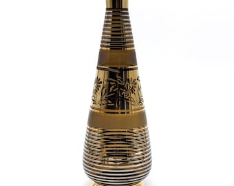 Mid Century Empoli Amber Glass Carafe Vase | Smoked Brown Gold Stripe Decanter Accent | Elegant Italian Art Glass Decor Piece Vintage 1960s