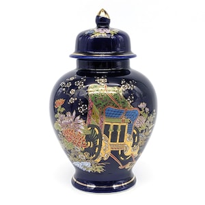 Vintage Japanische Kobalt Blau und Gold Porzellan Urne mit Deckel | Blumenvase Vase | Sammlerglas Made in Japan Ausgefallene Geschenkidee